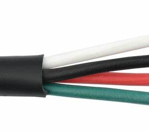 A black and white 16/4 Tray Cable with red, green, and black wires.