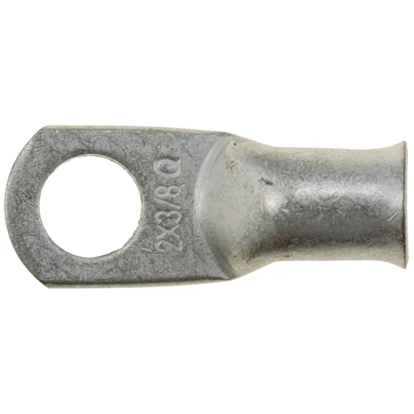 An image of a 2AWG Quick Cable Max Lug, 3/8" Stud with a hole in it.