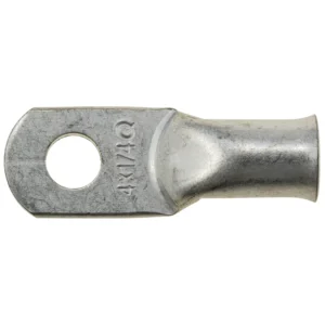 A 4AWG Quick Cable Max Lug, 1/4" Stud connector with a hole in it.