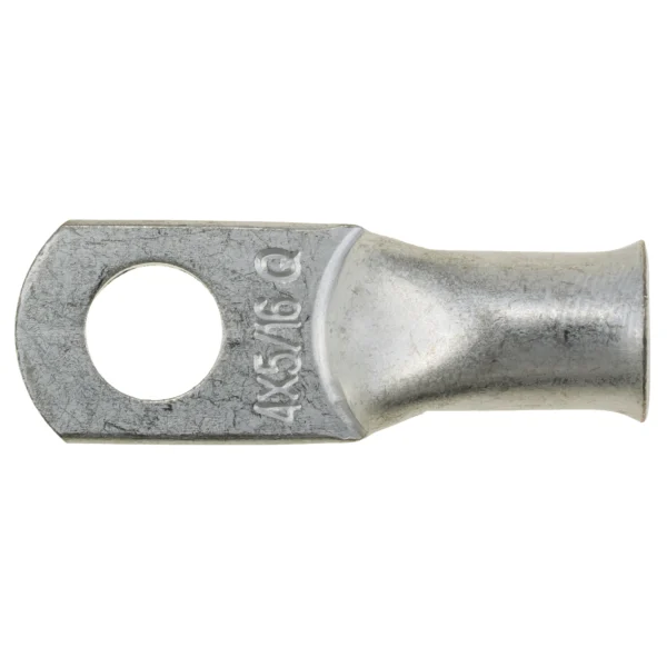 A 4AWG Quick Cable Max Lug, 5/16" Stud connector with a hole in it.