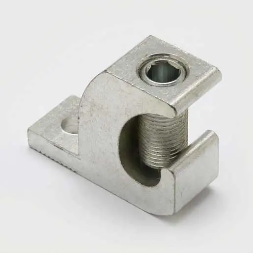 A Burndy Lay-In Lugs bracket with a screw on it.