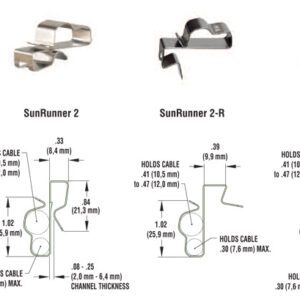 A diagram showing the different types of Heyco S6402/S6442 SunRunner 2R clips.