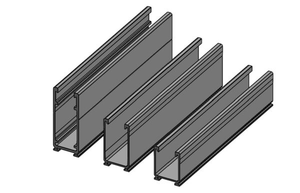 Four industrial metal channels arranged horizontally.