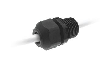 A 3/4" NPT, 1-hole, Heyco M3234 connector on a white background.