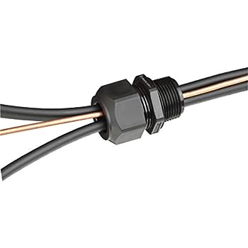 A black and copper 1/2" NPT, Enphase Q-Cable, Heyco M3231GCZ connector with two wires.