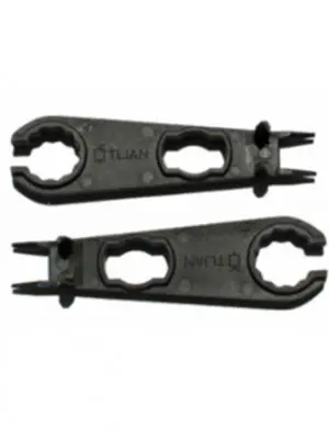 A pair of black plastic Tlian T4-DT Disconnect Tools on a white background.