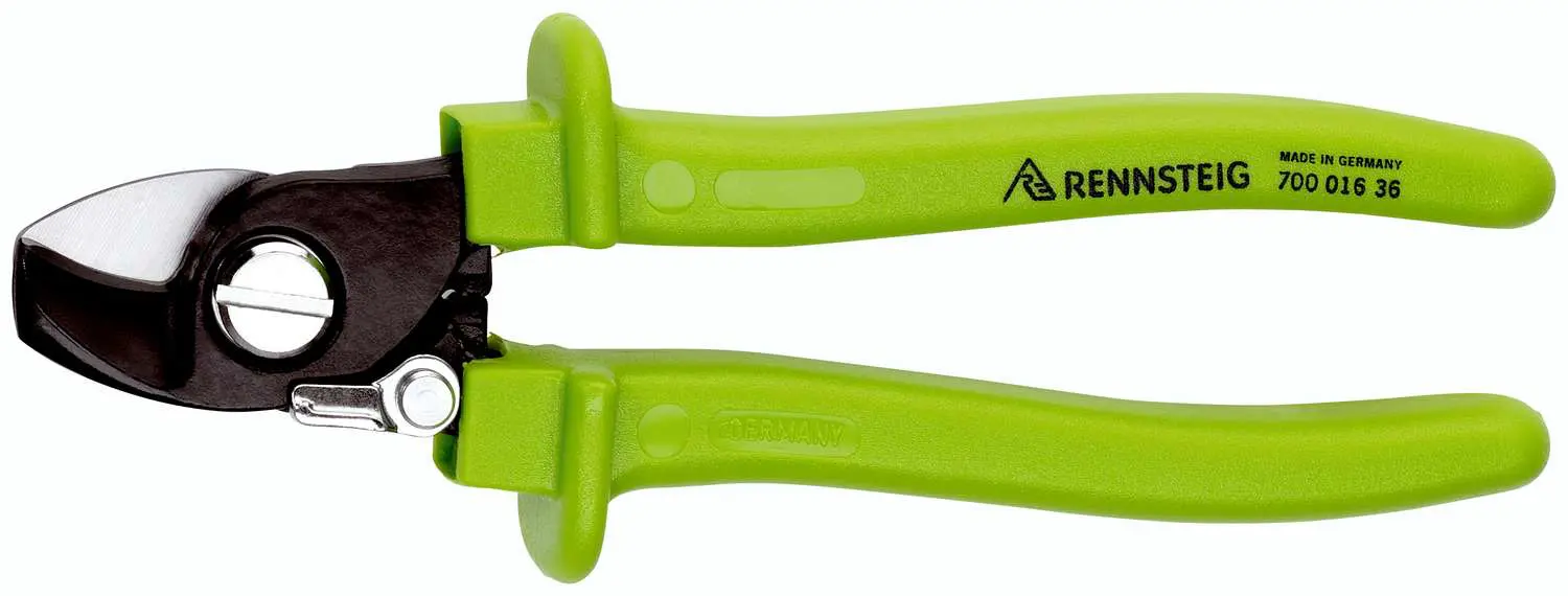 A pair of Compact Cable Shears with green handles on a white background.