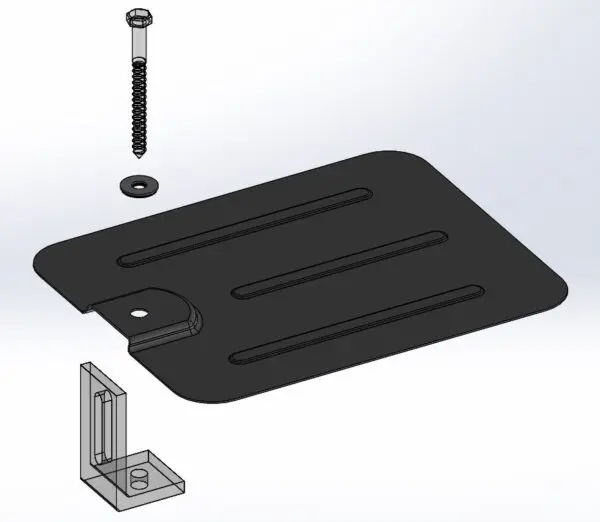 Assembly components including plate, screw, and bracket.