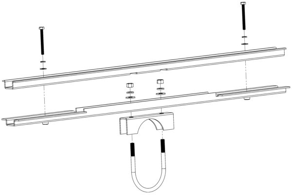 Illustration of an assembly with rails and screws.