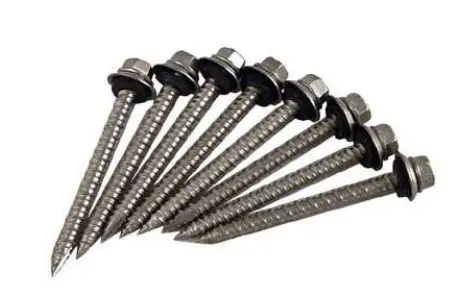 Nine steel screws with washers.