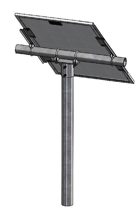 Solar panel mounted on a metal pole.