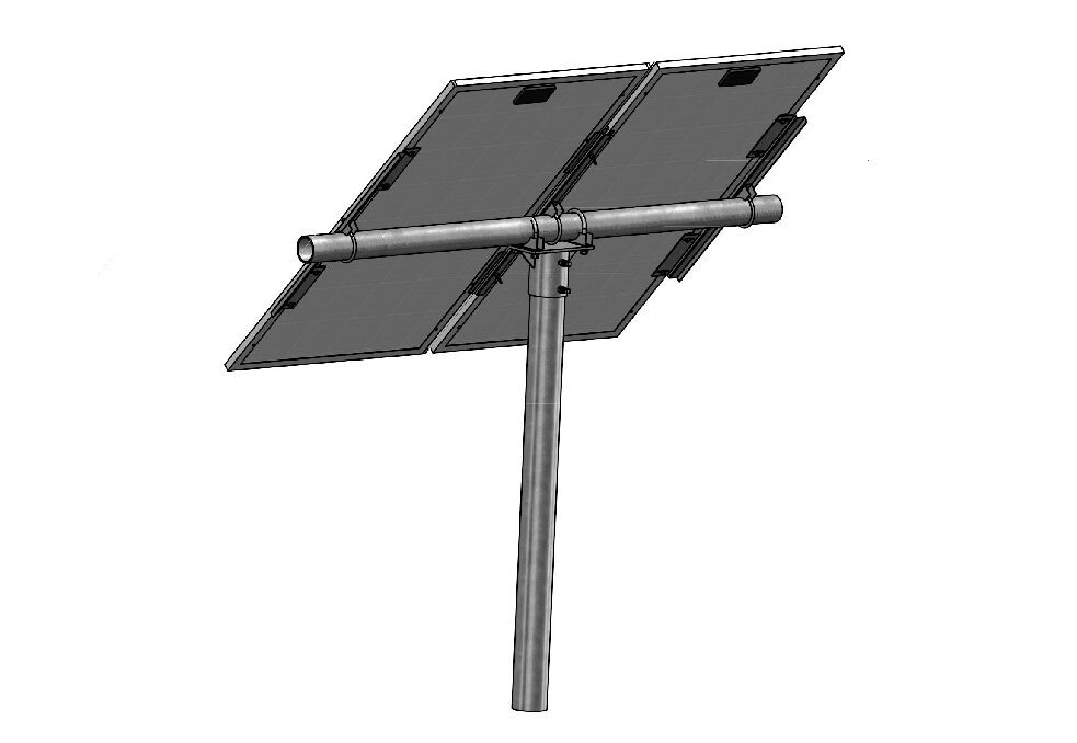 Solar panels mounted on a metal pole.