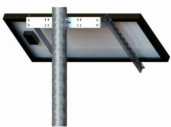 Solar panel mounted on a metal pole.