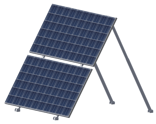 Two tilted solar panels on a frame.