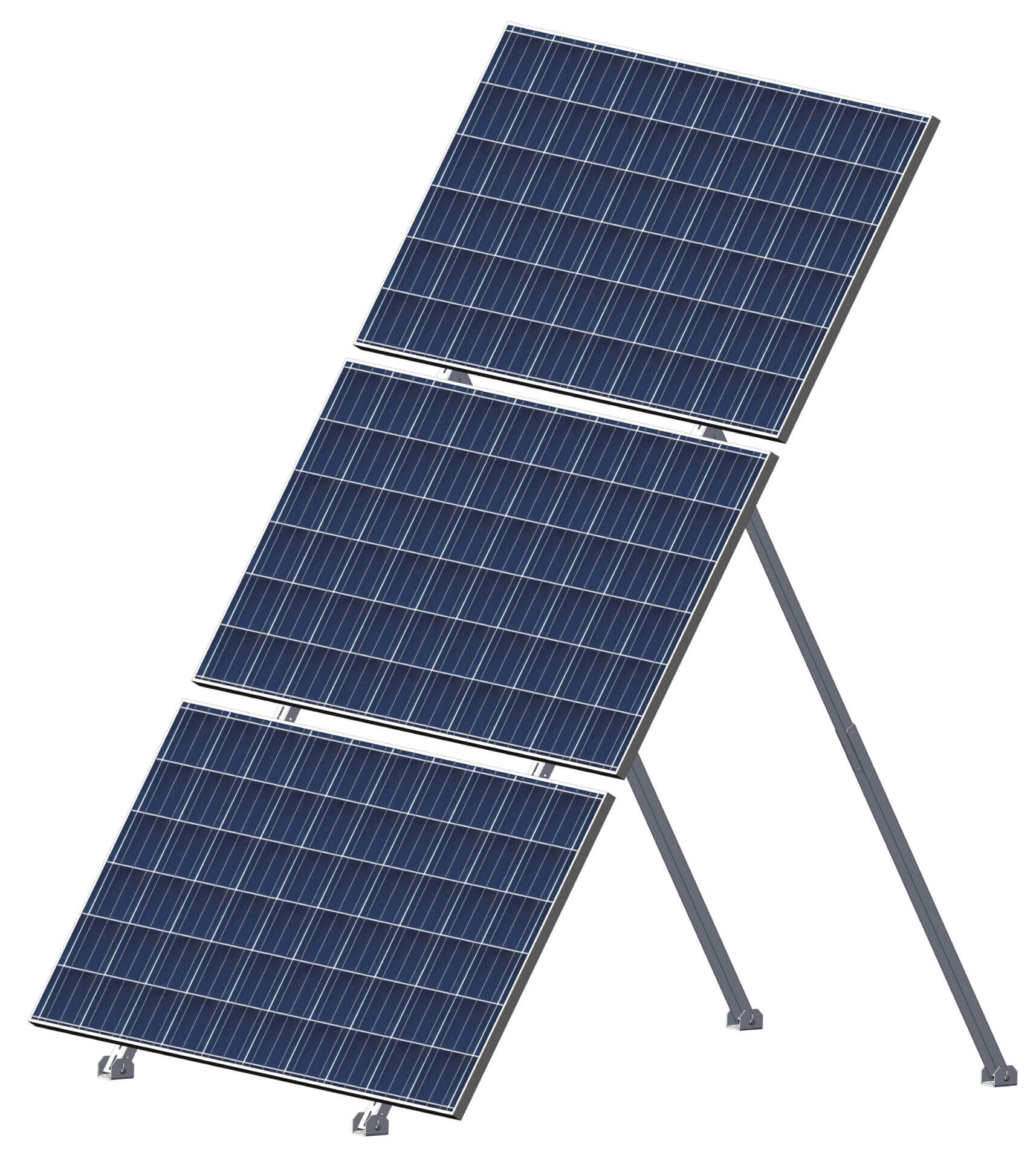 Three solar panels on adjustable stands.